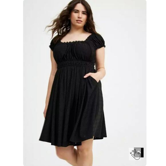 Torrid Mini Knit Eyelet Black Dress Size: 2 - Picture 1 of 5